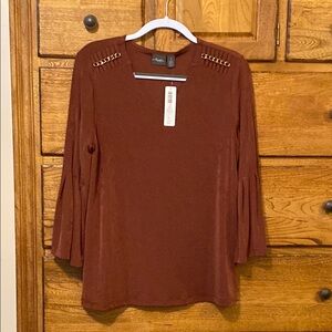 Chico's Brown Embellished 3/4 Sleeve Blouse